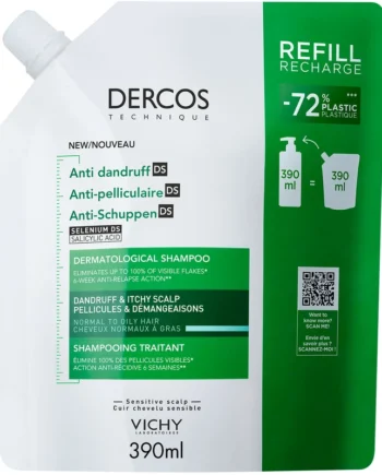 Vichy Dercos Technique Anti Dandruff Shampoo Normal Oily Hair Refill 390 - Vichy Shampoo  - 3337875902830