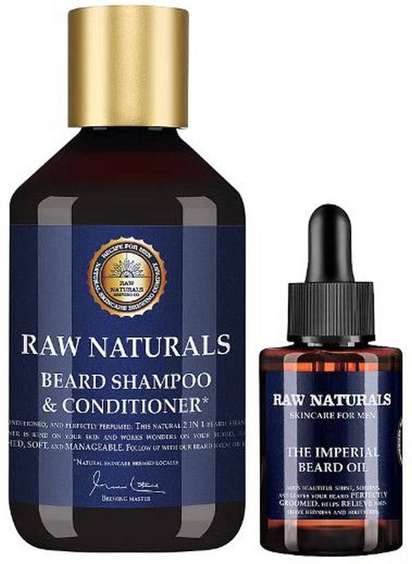 Raw Naturals Brewing Beard Kit For Men Beard Shampoo & Conditioner 250ml The Imperial Beard Oil 50ml - Shampoo  - 7391593004005