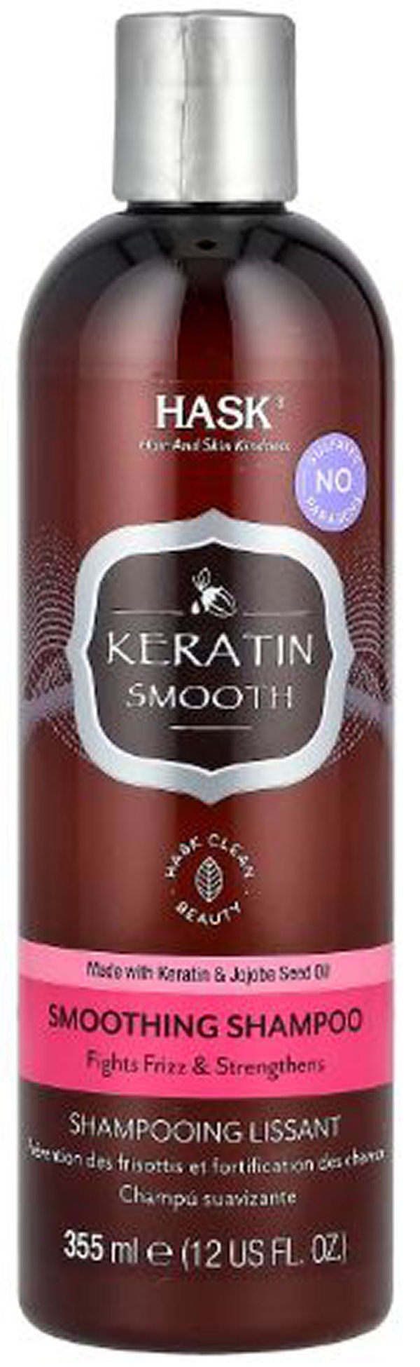 Hask Keratin Smooth Smoothing Shampoo Made With Keratin & Jojoba Seed Oil 355ml - Shampoo  - 071164343173